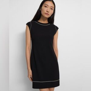 THEORY EMBROIDERED CAP SLEEVE SHIFT DRESS 6 MODERN CHIC CAREER CASUAL LUXURY